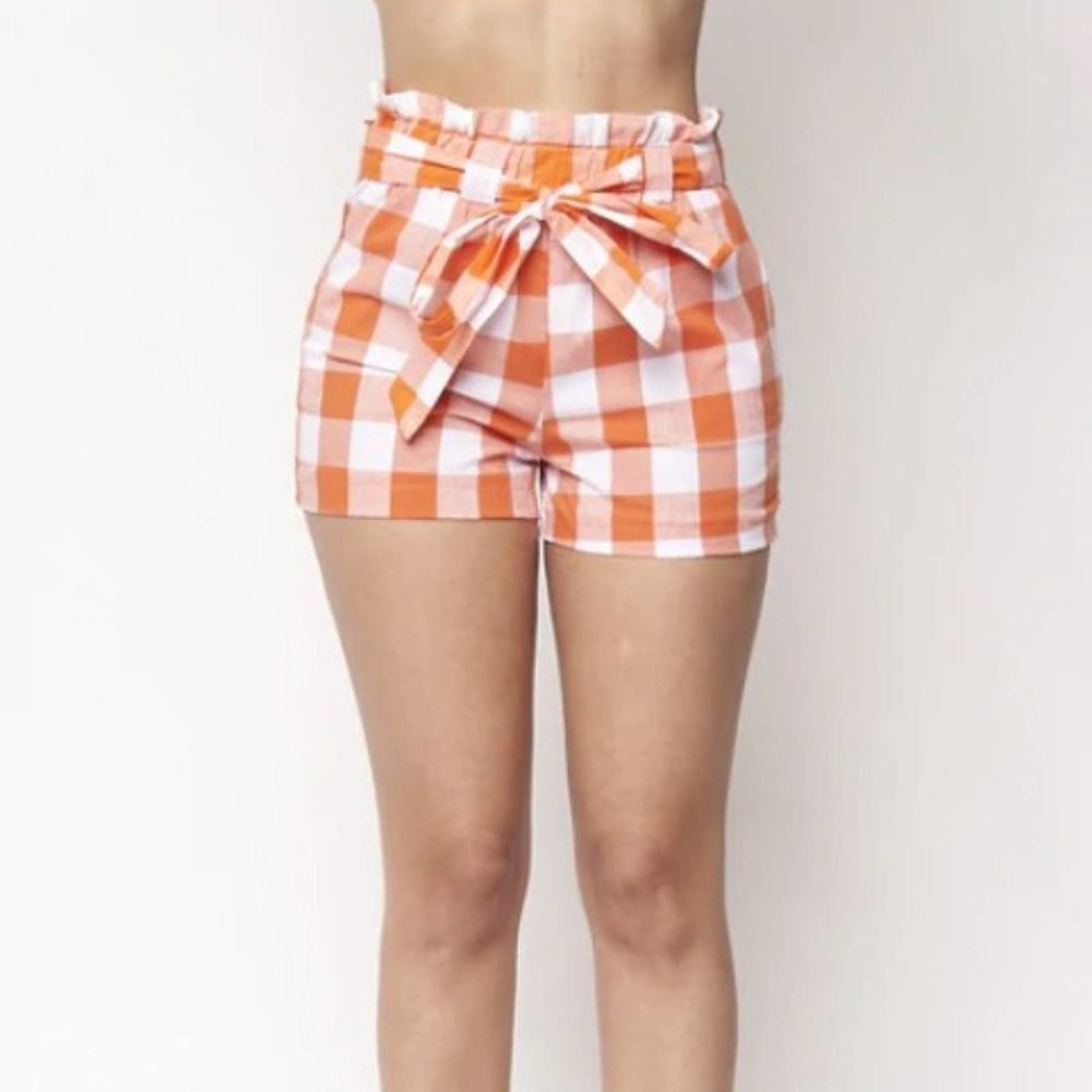 Orange and White High Waist Shorts - M